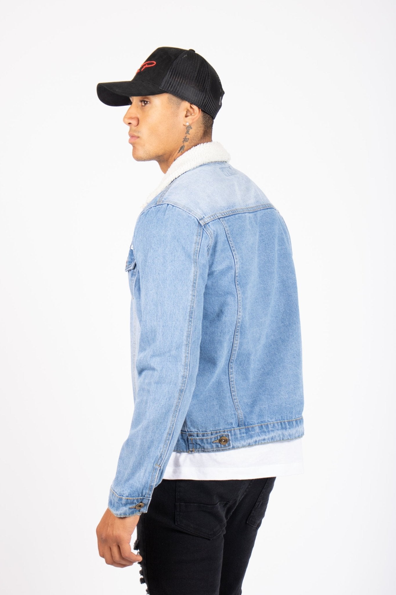Liquor N Poker Norton Borg Collar Denim Jacket In Stonewash - Liquor n Poker