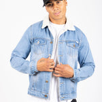 Liquor N Poker Norton Borg Collar Denim Jacket In Stonewash - Liquor n Poker