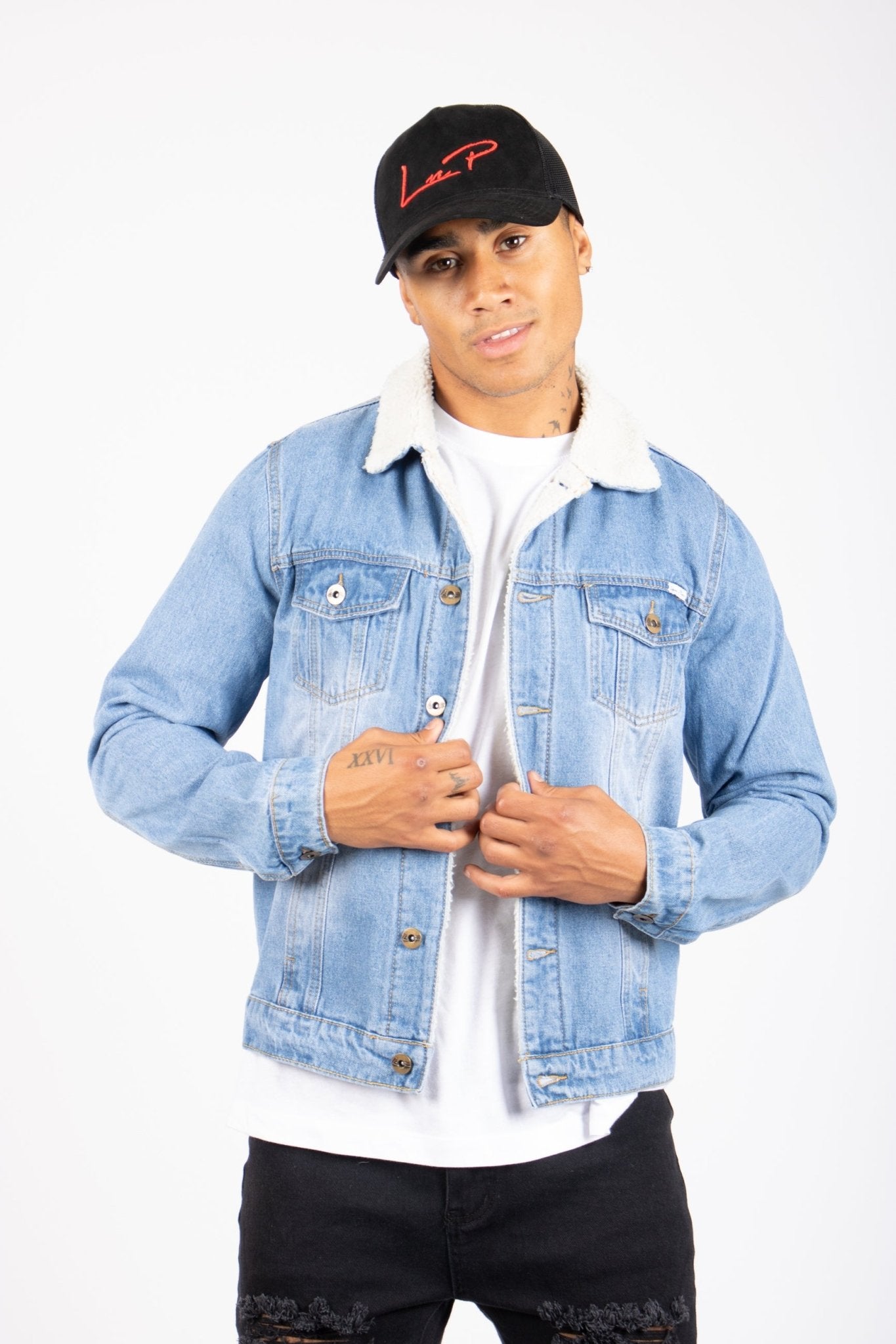 Liquor N Poker Norton Borg Collar Denim Jacket In Stonewash - Liquor n Poker
