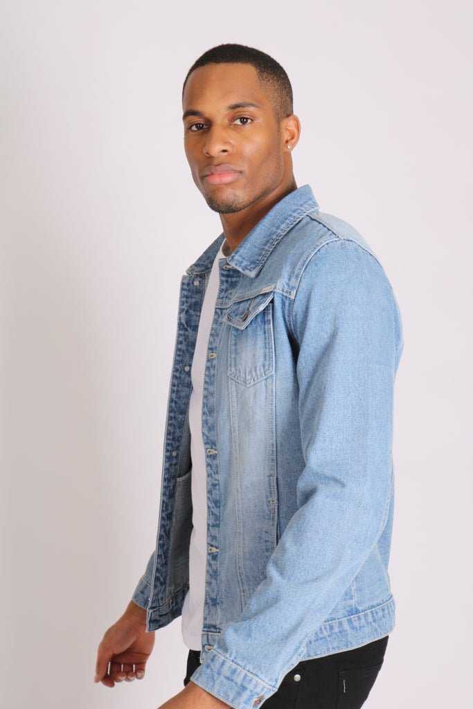 Liquor N Poker Norton Classic Slim Fit Denim Trucker Jacket In Stonewash - Liquor n Poker