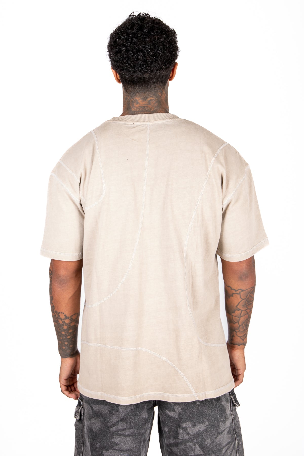 Liquor N Poker Raw Edge Emblem Relaxed Fit T-Shirt Beige - Liquor n Poker