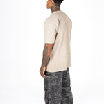 Liquor N Poker Raw Edge Emblem Relaxed Fit T-Shirt Beige - Liquor n Poker