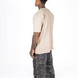 Liquor N Poker Raw Edge Emblem Relaxed Fit T-Shirt Beige - Liquor n Poker