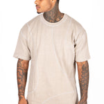 Liquor N Poker Raw Edge Emblem Relaxed Fit T-Shirt Beige - Liquor n Poker