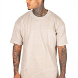 Liquor N Poker Raw Edge Emblem Relaxed Fit T-Shirt Beige - Liquor n Poker