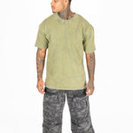Liquor N Poker Raw Edge Emblem Relaxed Fit T-Shirt Washed Khaki - Liquor n Poker