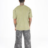 Liquor N Poker Raw Edge Emblem Relaxed Fit T-Shirt Washed Khaki - Liquor n Poker