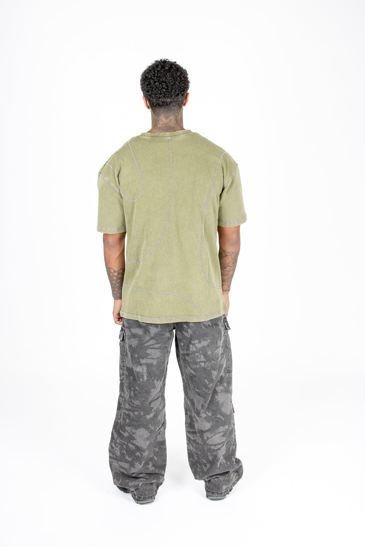 Liquor N Poker Raw Edge Emblem Relaxed Fit T-Shirt Washed Khaki - Liquor n Poker