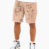 Liquor N Poker Sand & Brown Floral Twill Relaxed Cargo Shorts - Liquor n Poker
