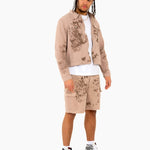 Liquor N Poker Sand & Brown Floral Twill Relaxed Cargo Shorts - Liquor n Poker