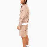 Liquor N Poker Sand & Brown Floral Twill Relaxed Cargo Shorts - Liquor n Poker