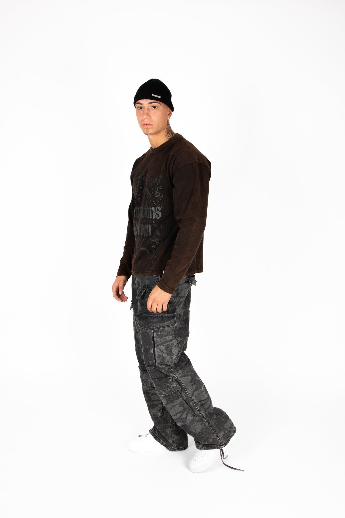 Liquor N Poker Snake Graphic Relaxed Fit Long Sleeve T-Shirt Brown - Liquor n Poker