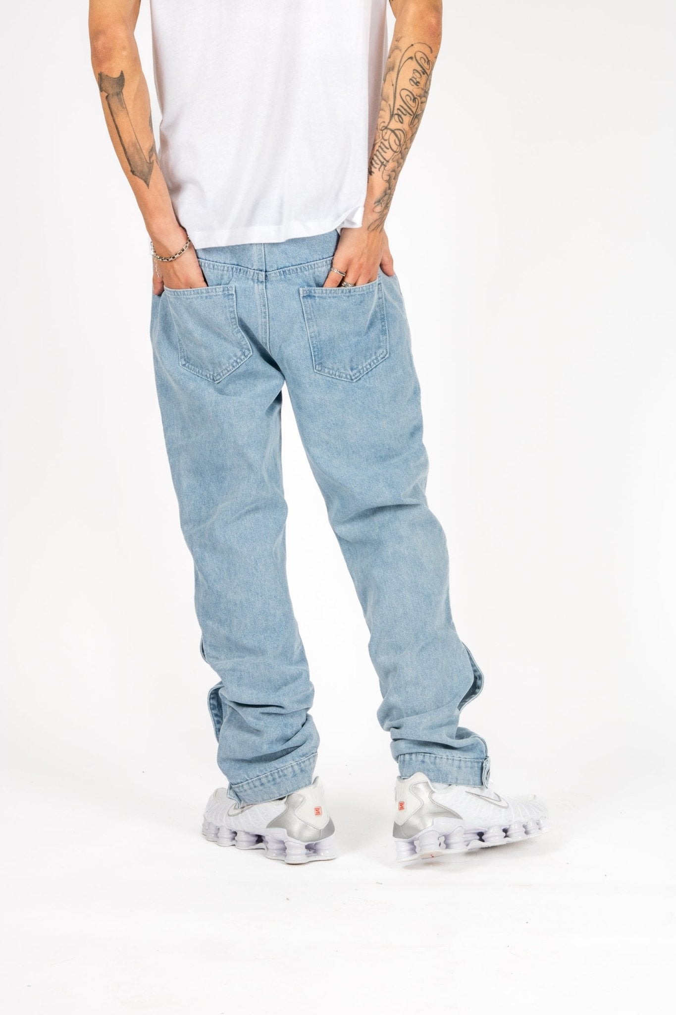 Liquor N Poker Stonewash Popper Detail Straight Leg Jeans - Liquor n Poker