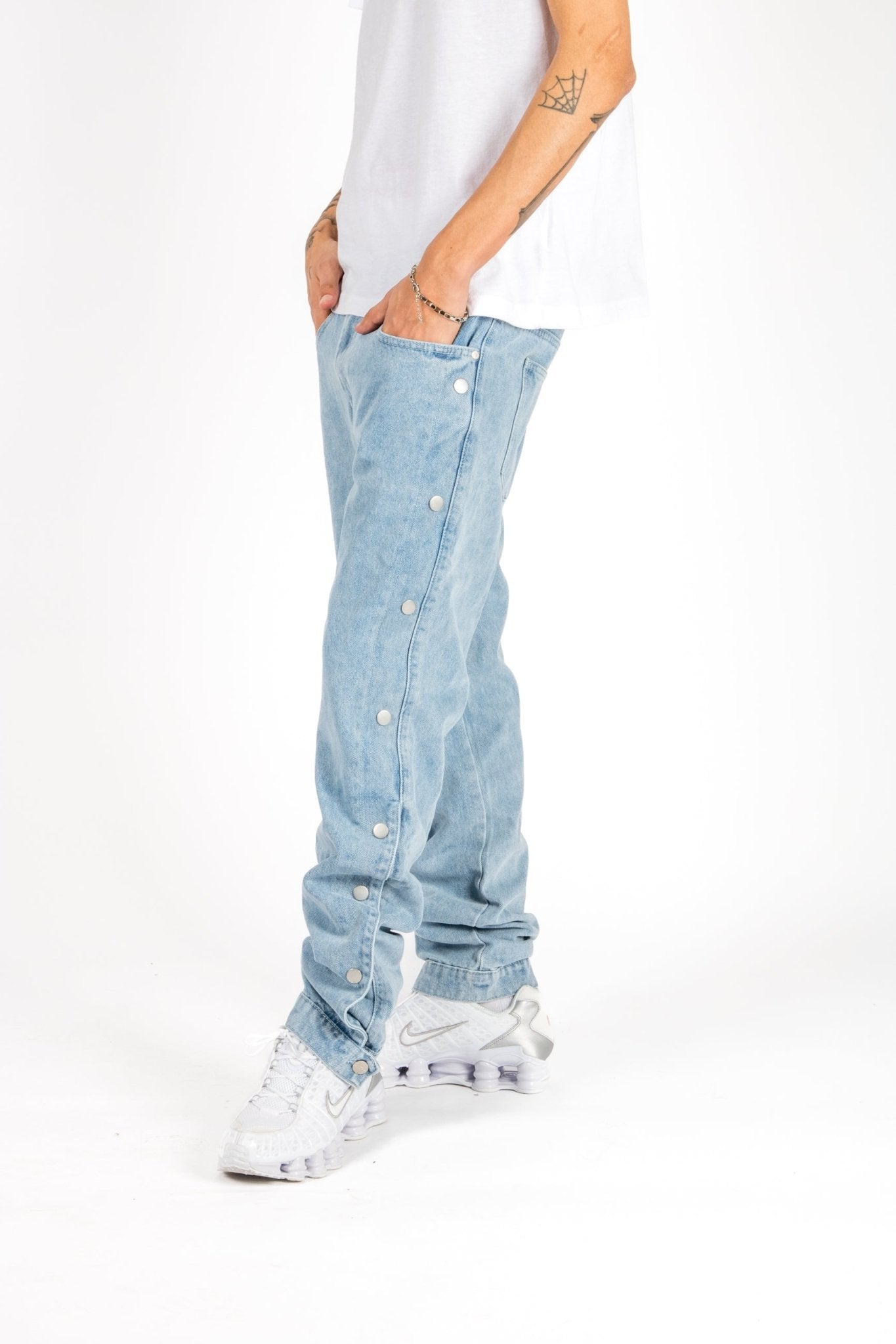 Liquor N Poker Stonewash Popper Detail Straight Leg Jeans - Liquor n Poker