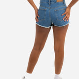 Liquor N Poker Topeka Blue Mid - Rise Denim Short With Raw Edge - Liquor n Poker
