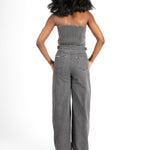 Liquor N Poker Washed Black Utility Carpenter Banded Denim Jumpsuit - Liquor n Poker