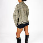 Liquor N Poker Washed Khaki Oversized Biker Denim Jacket - Liquor n Poker