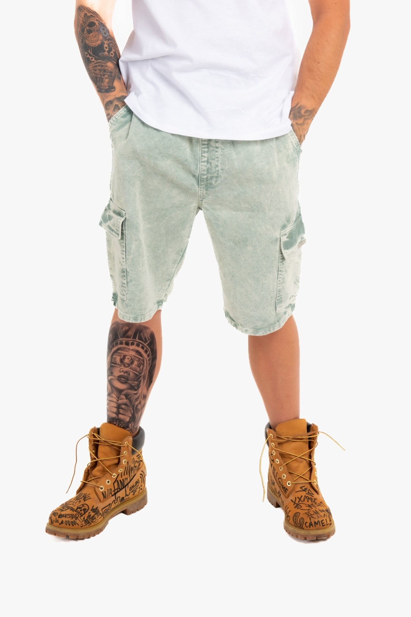 LNP ACID GREEN CORDUROY CARGO SHORTS - Liquor n Poker