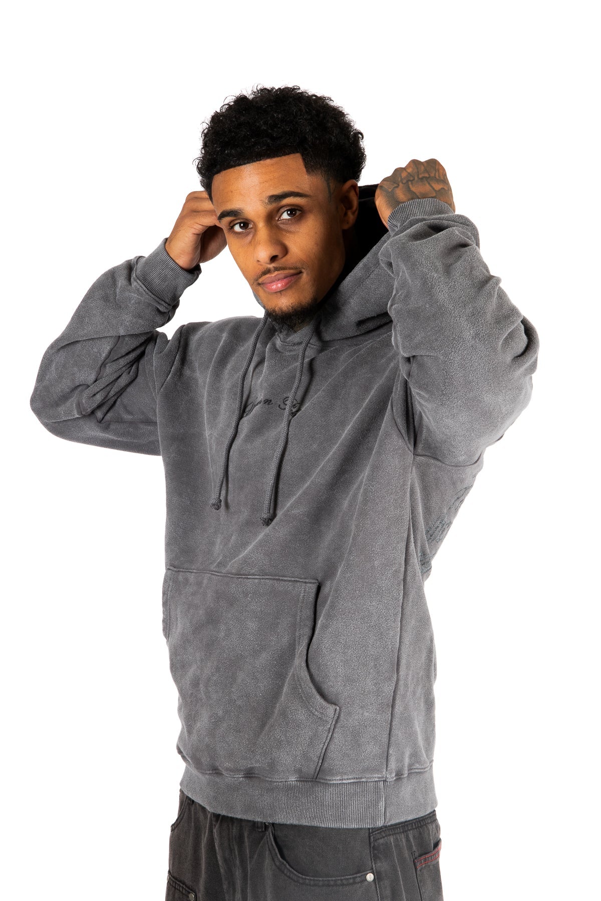 LNP Acid Grey Faded Text Hoodie - Liquor n Poker