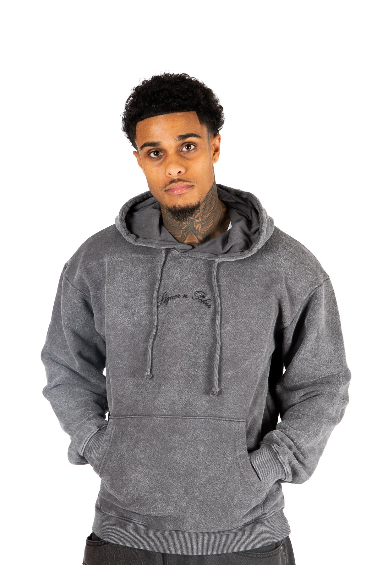 LNP Acid Grey Faded Text Hoodie - Liquor n Poker
