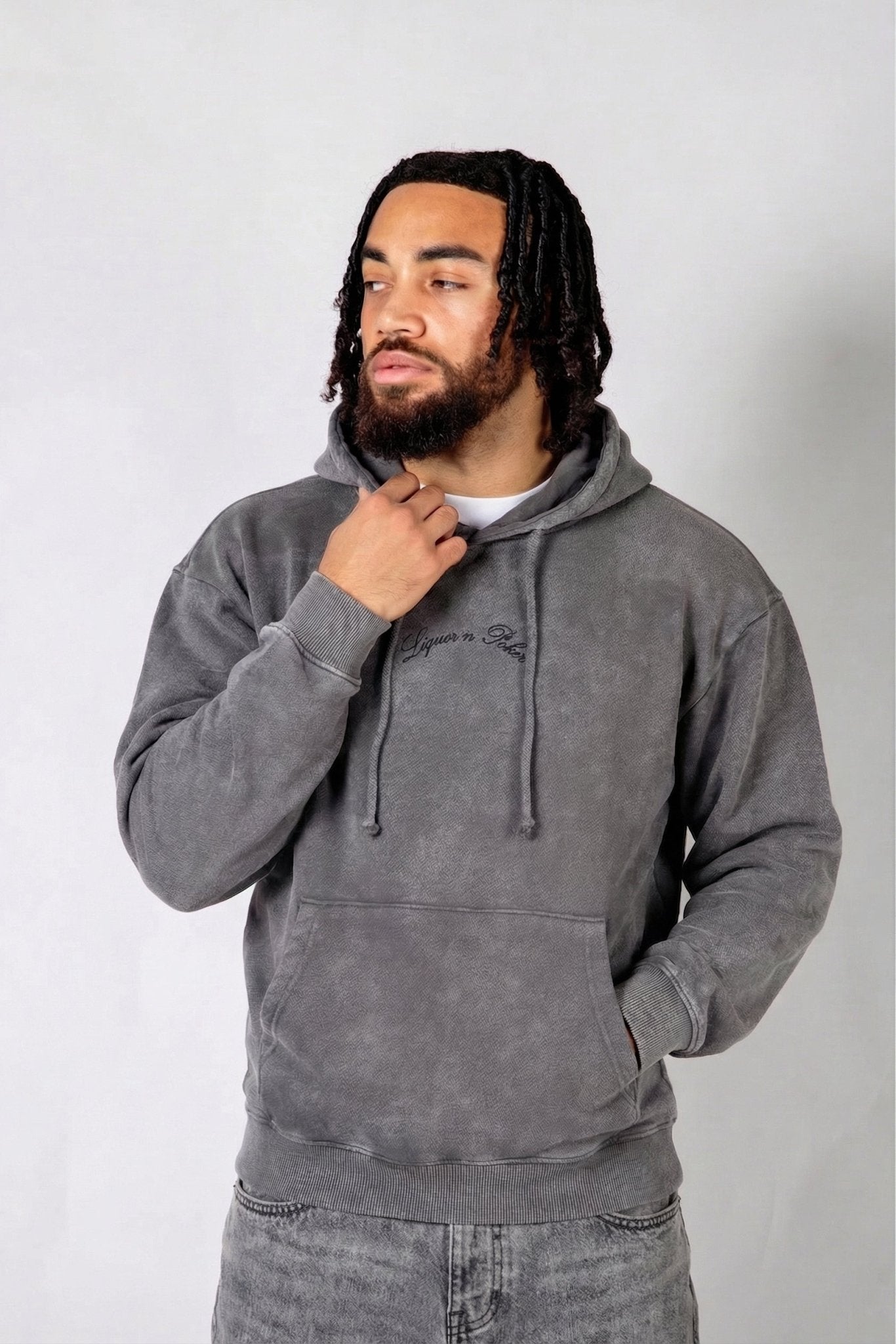 LNP Acid Grey Faded Text Hoodie - Liquor n Poker