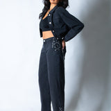 LNP baggy chain detail jean in black - Liquor n Poker