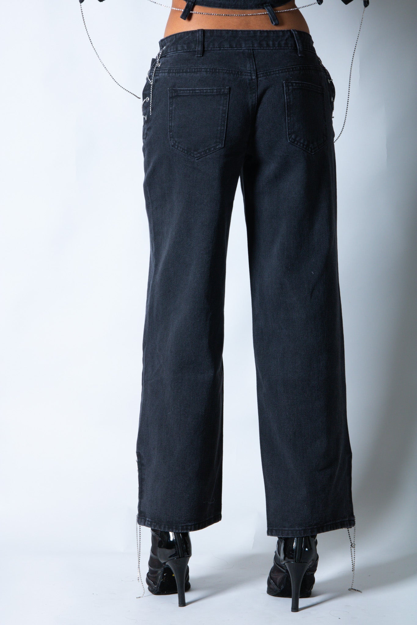 LNP baggy chain detail jean in black - Liquor n Poker