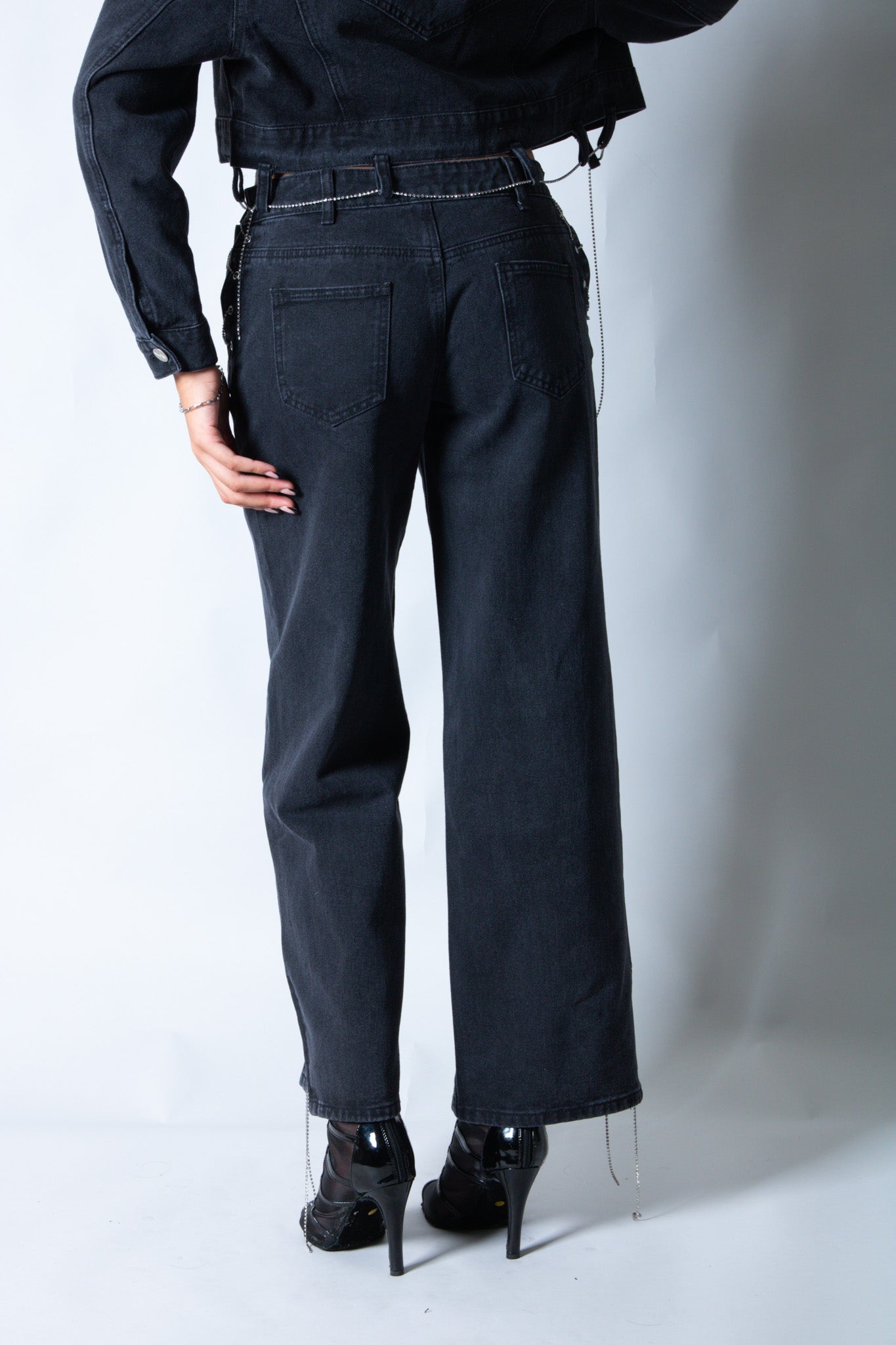 LNP baggy chain detail jean in black - Liquor n Poker