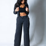 LNP baggy chain detail jean in black - Liquor n Poker