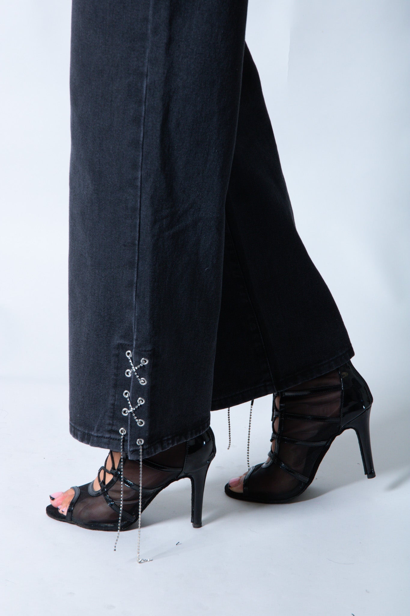 LNP baggy chain detail jean in black - Liquor n Poker