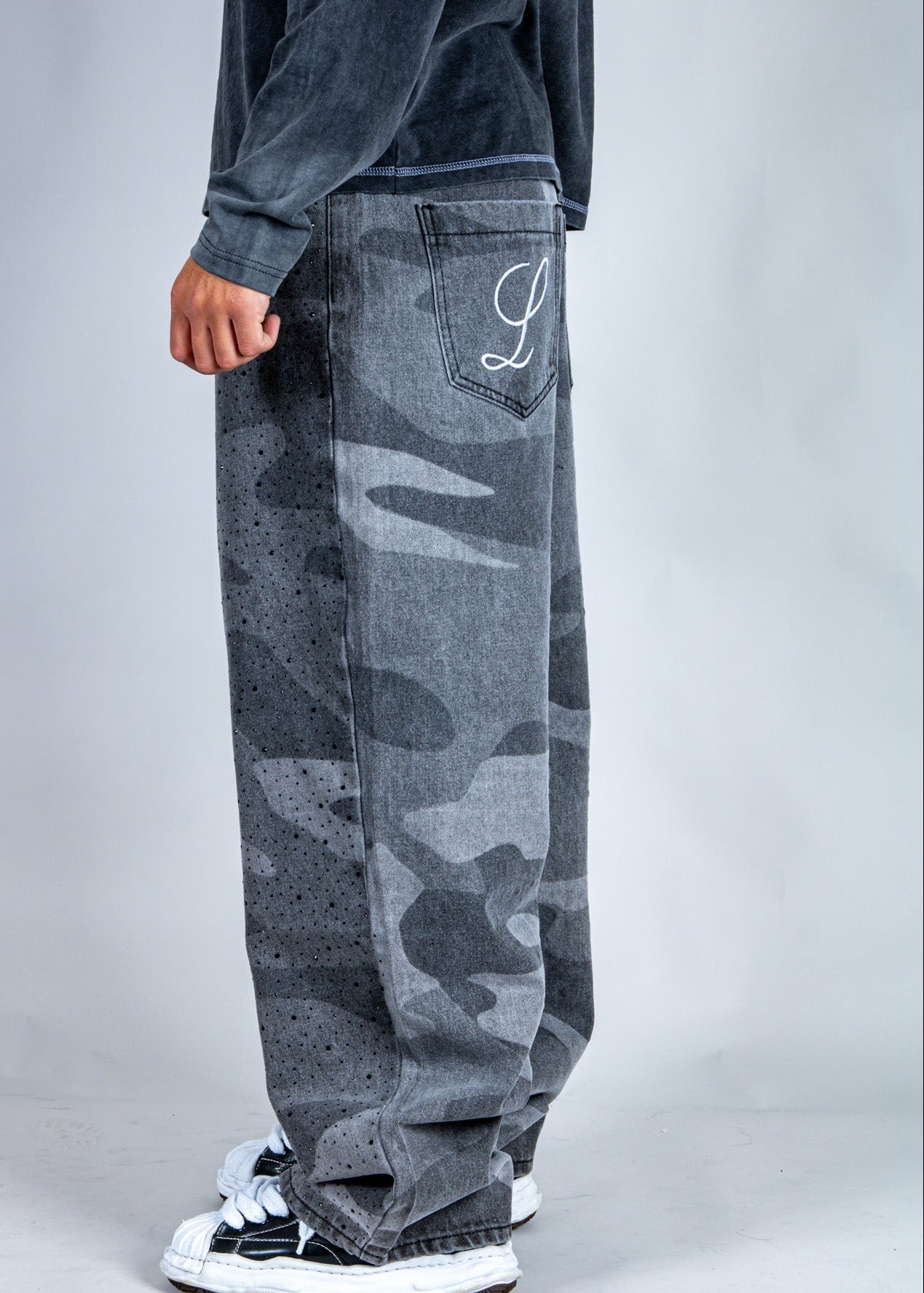 LNP baggy fit denim jeans in tonal camo - Liquor n Poker