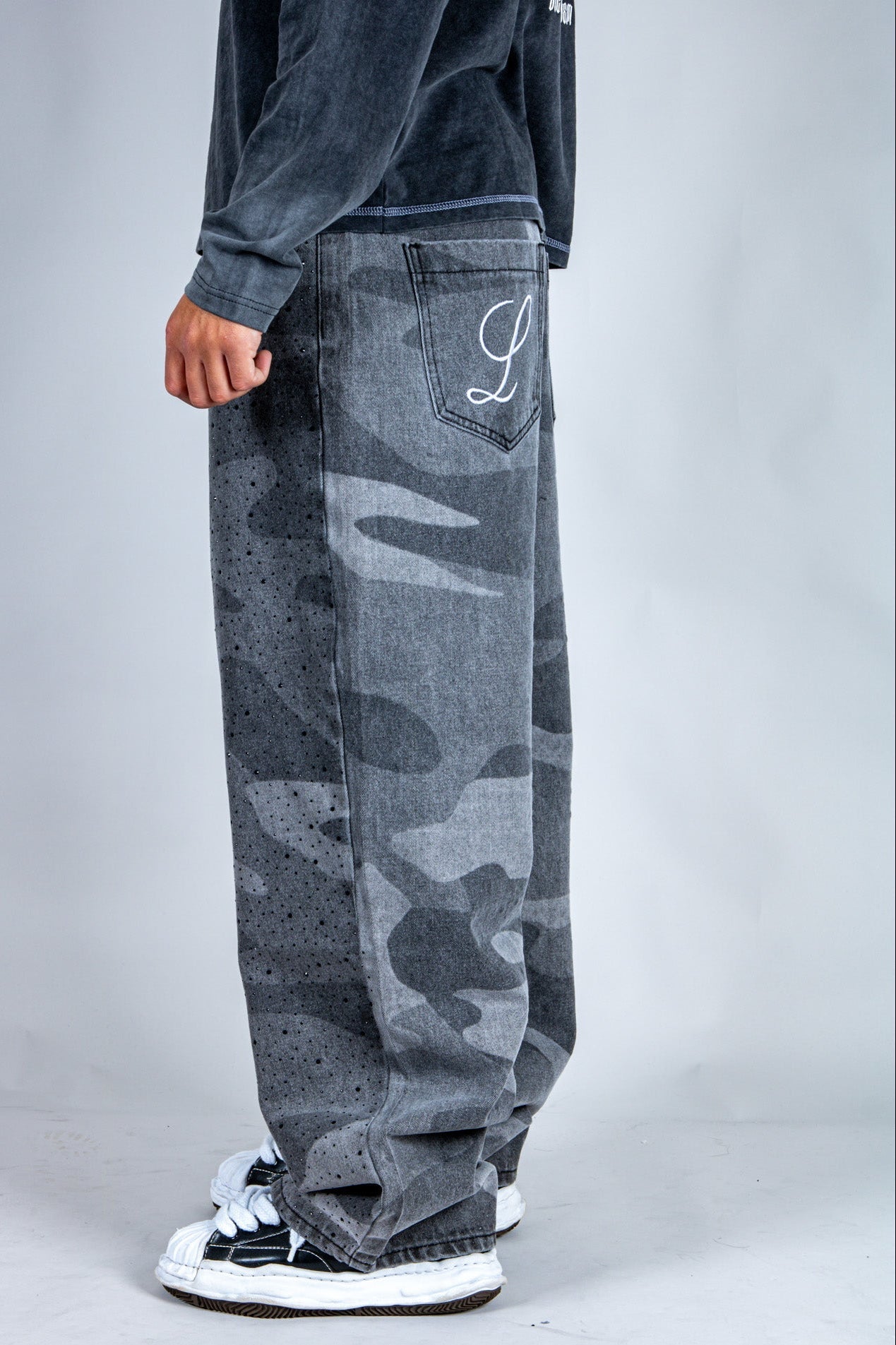 LNP baggy fit denim jeans in tonal camo - Liquor n Poker
