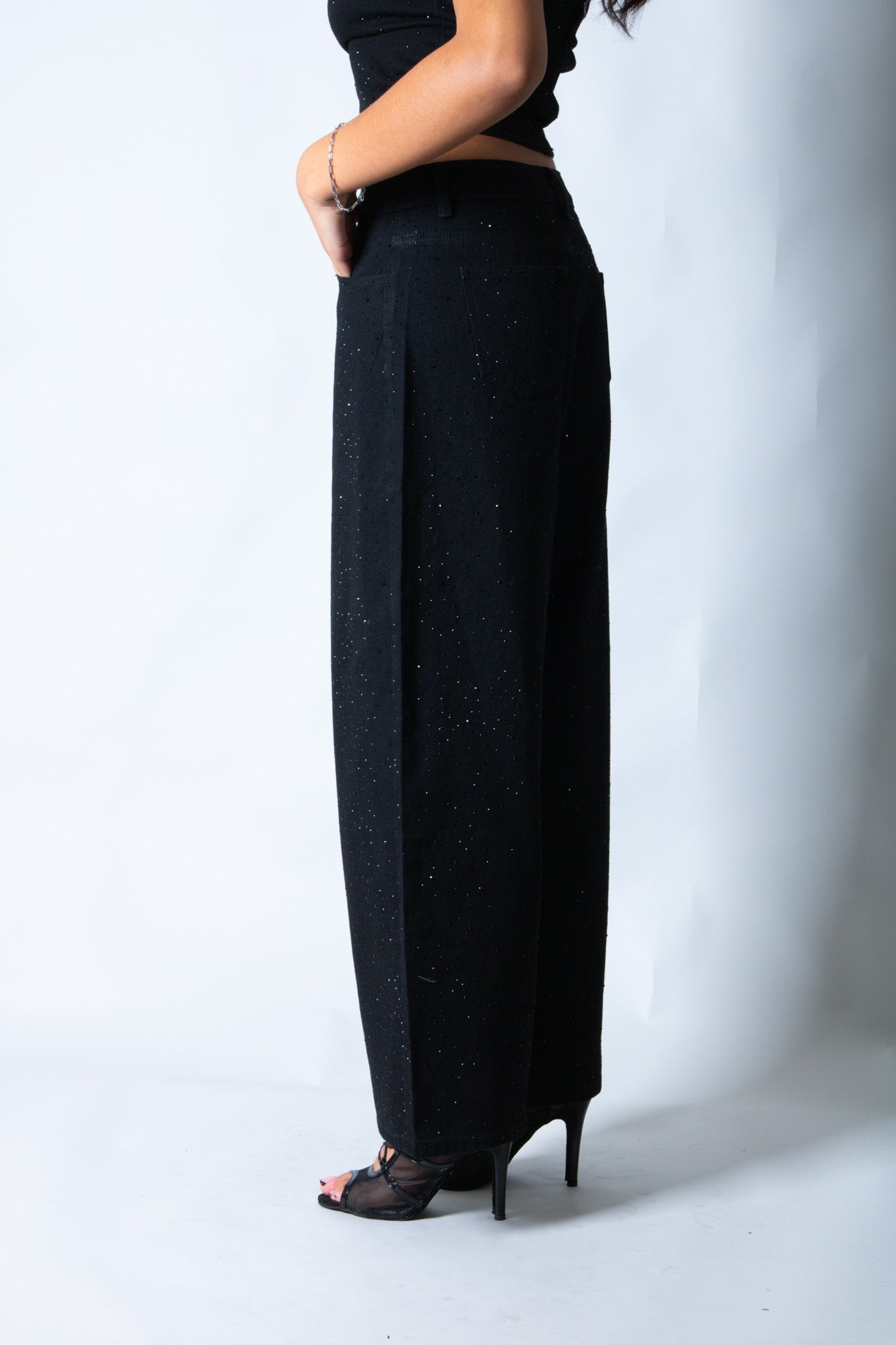 LNP Balloon Leg Low Rise Embellished Jean In Black - Liquor n Poker