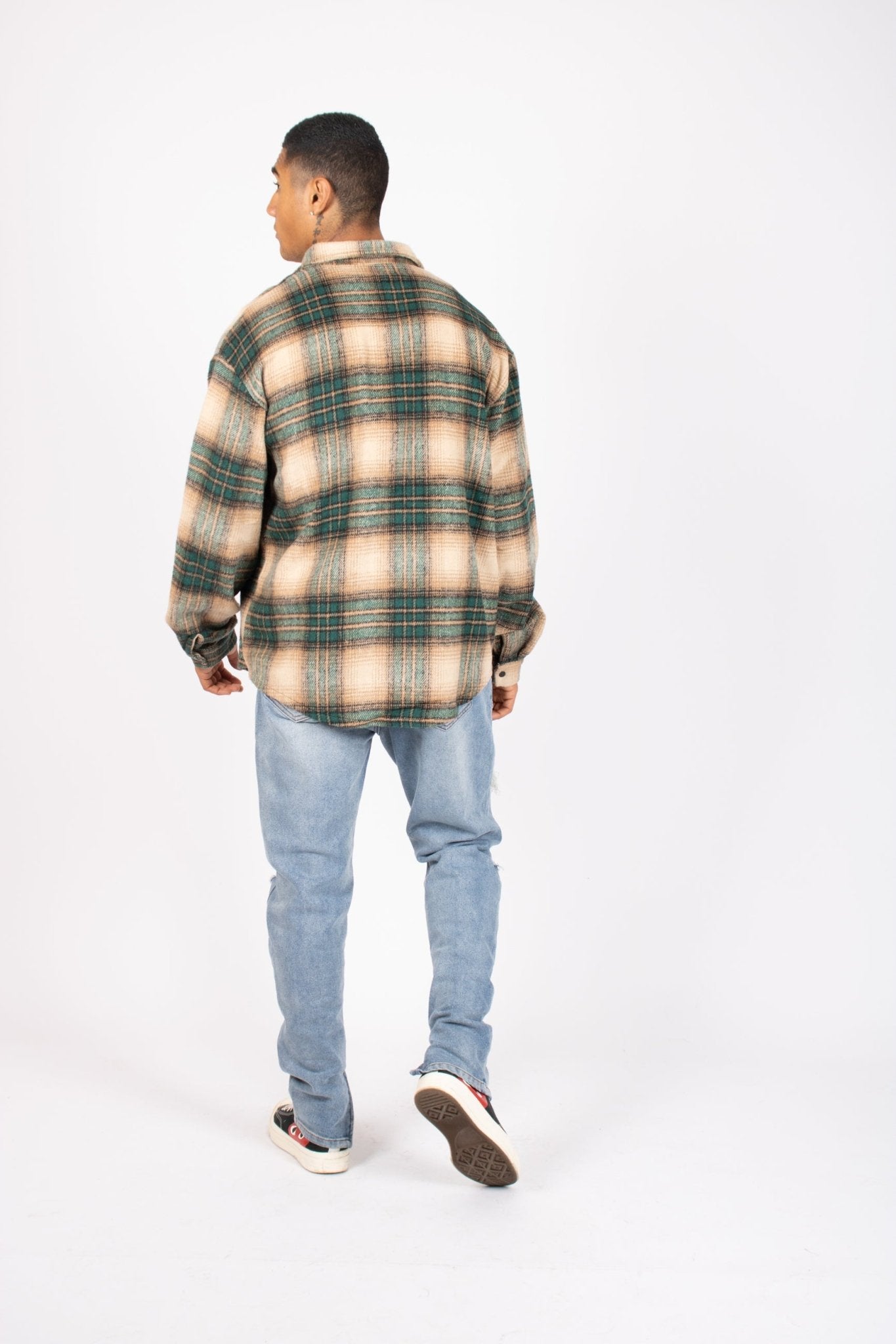 LNP Beige Green Utility Flannel Overshirt - Liquor n Poker