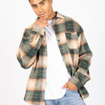 LNP Beige Green Utility Flannel Overshirt - Liquor n Poker