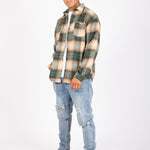 LNP Beige Green Utility Flannel Overshirt - Liquor n Poker