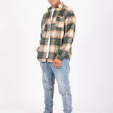 LNP Beige Green Utility Flannel Overshirt - Liquor n Poker