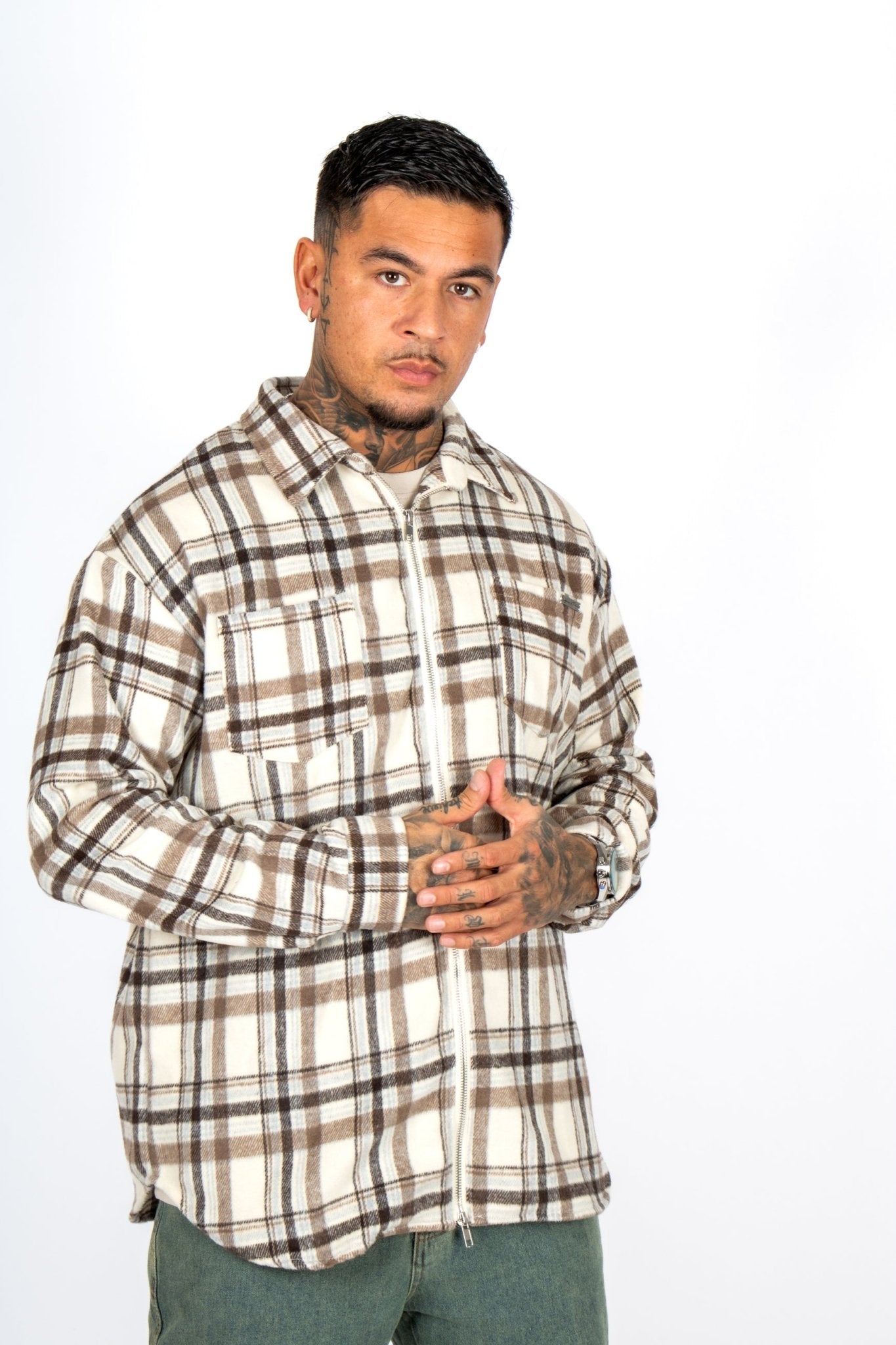 LNP BEIGE ZIP - UP FLANNEL SHIRT - Liquor n Poker