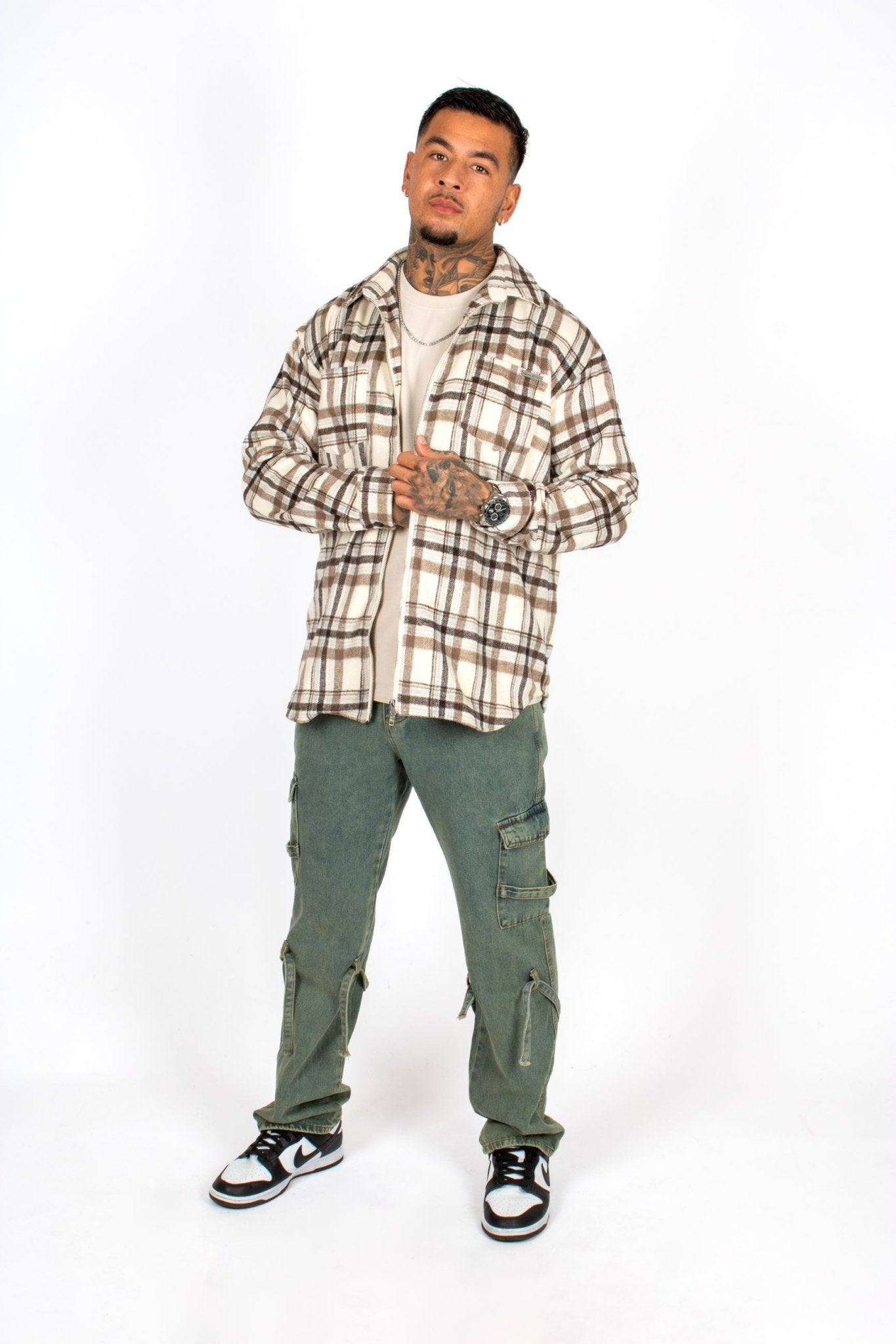 LNP BEIGE ZIP - UP FLANNEL SHIRT - Liquor n Poker