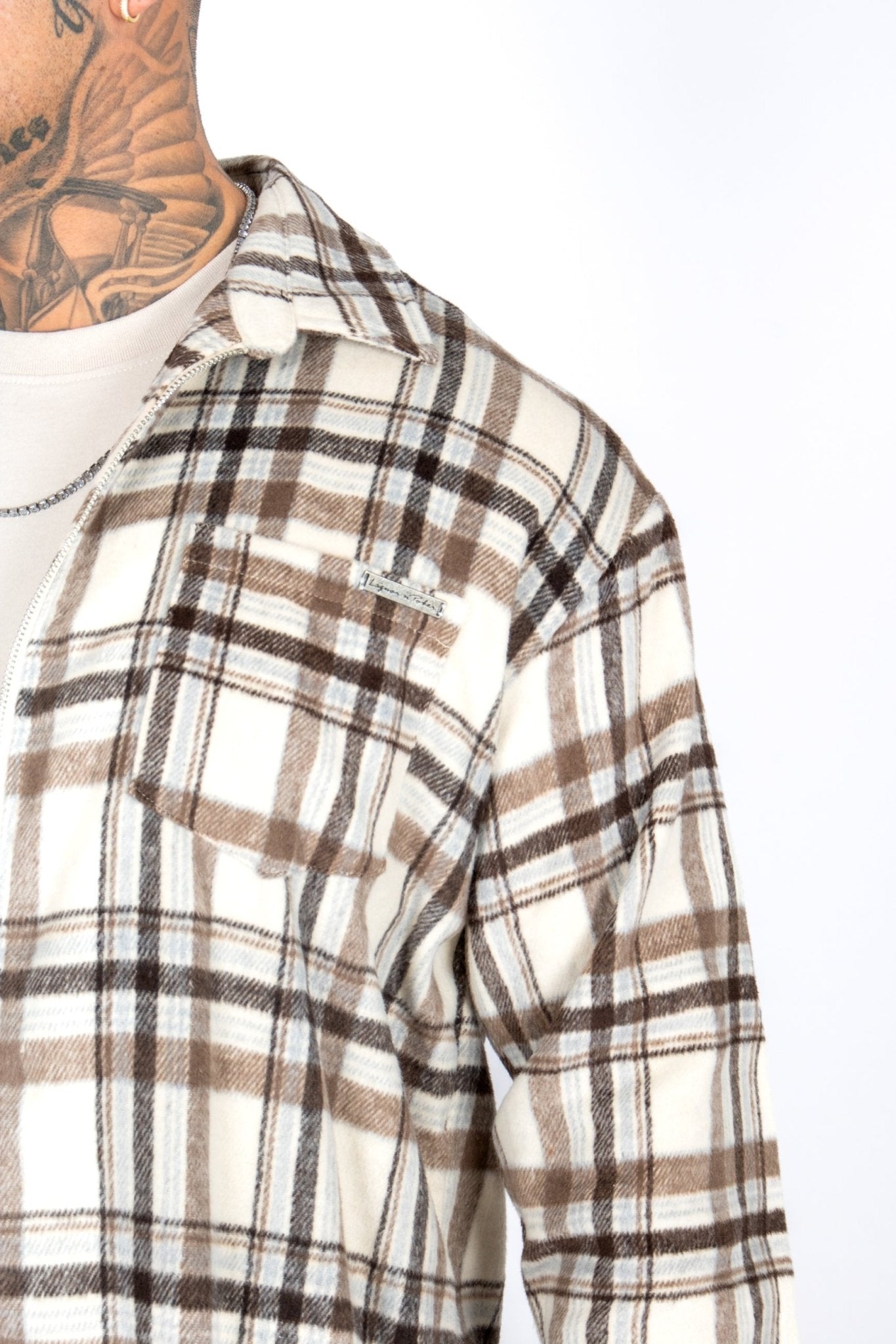 LNP BEIGE ZIP - UP FLANNEL SHIRT - Liquor n Poker