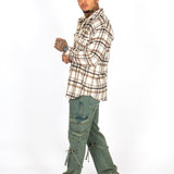 LNP BEIGE ZIP - UP FLANNEL SHIRT - Liquor n Poker