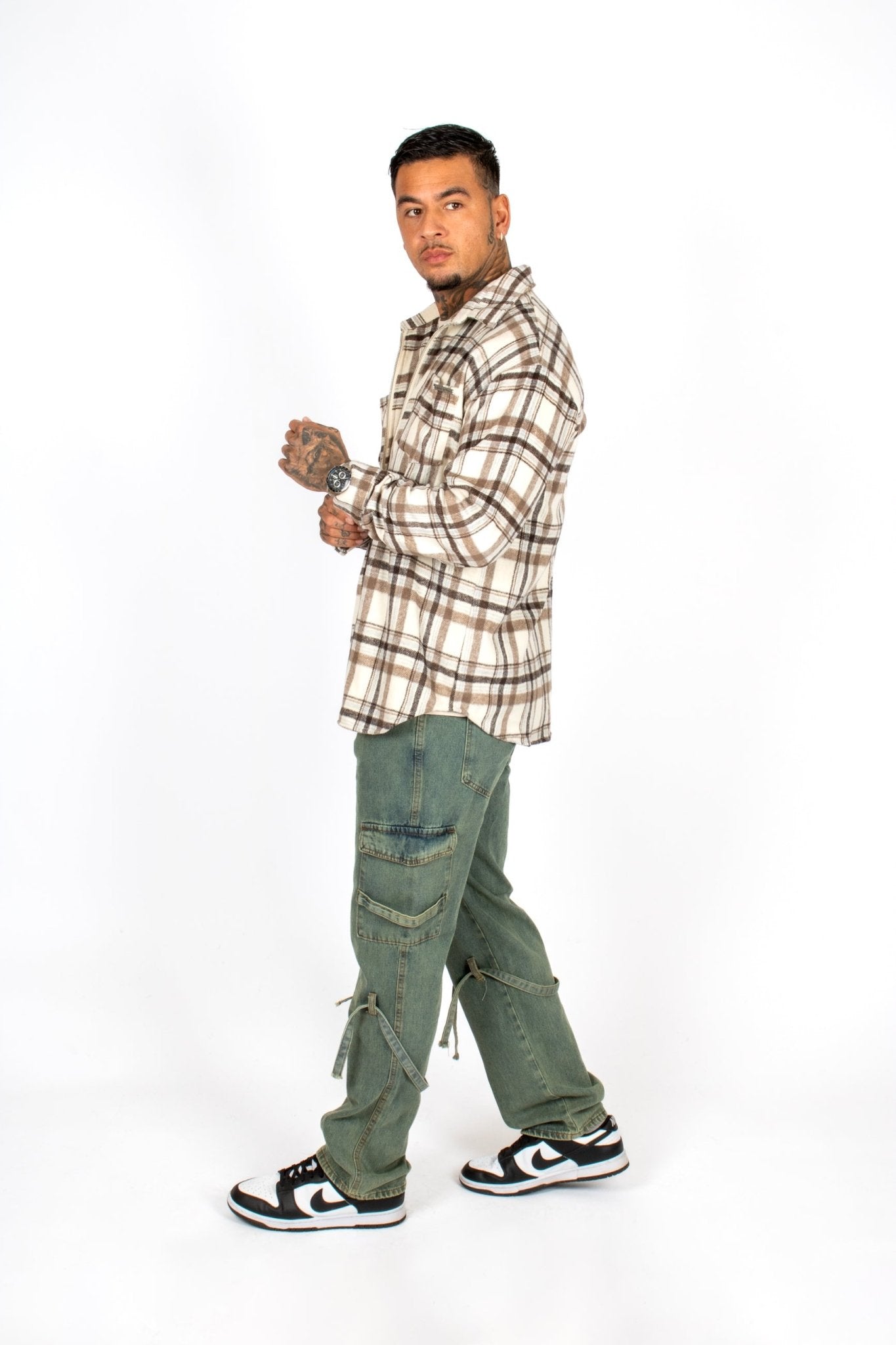 LNP BEIGE ZIP - UP FLANNEL SHIRT - Liquor n Poker