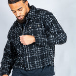 LNP black check boxy zip through shirt in boucle - Liquor n Poker