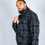 LNP black check boxy zip through shirt in boucle - Liquor n Poker