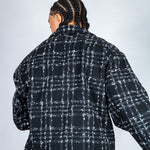 LNP black check boxy zip through shirt in boucle - Liquor n Poker
