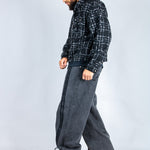 LNP black check boxy zip through shirt in boucle - Liquor n Poker