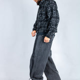 LNP black check boxy zip through shirt in boucle - Liquor n Poker