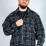 LNP black check boxy zip through shirt in boucle - Liquor n Poker