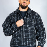 LNP black check boxy zip through shirt in boucle - Liquor n Poker
