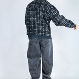 LNP black check boxy zip through shirt in boucle - Liquor n Poker